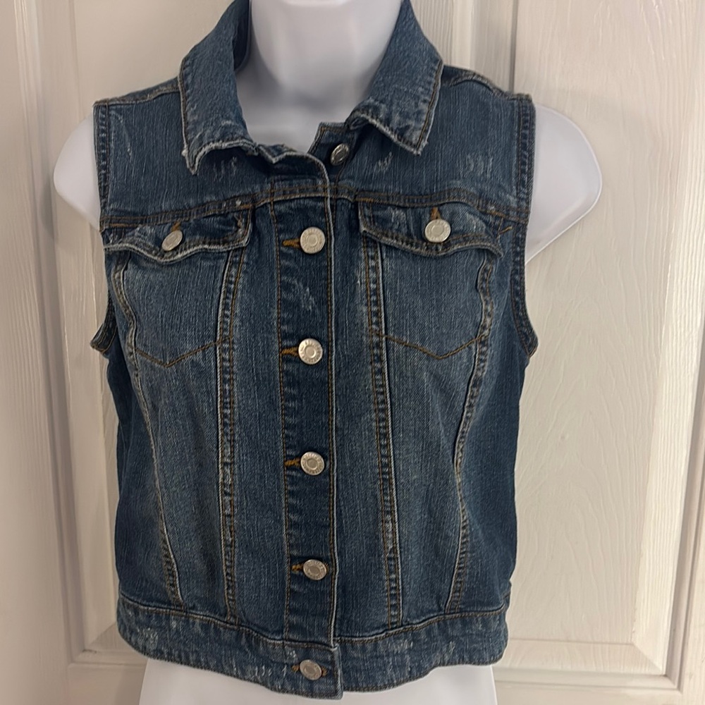 Denim Sleeveless Vest with Button Closure